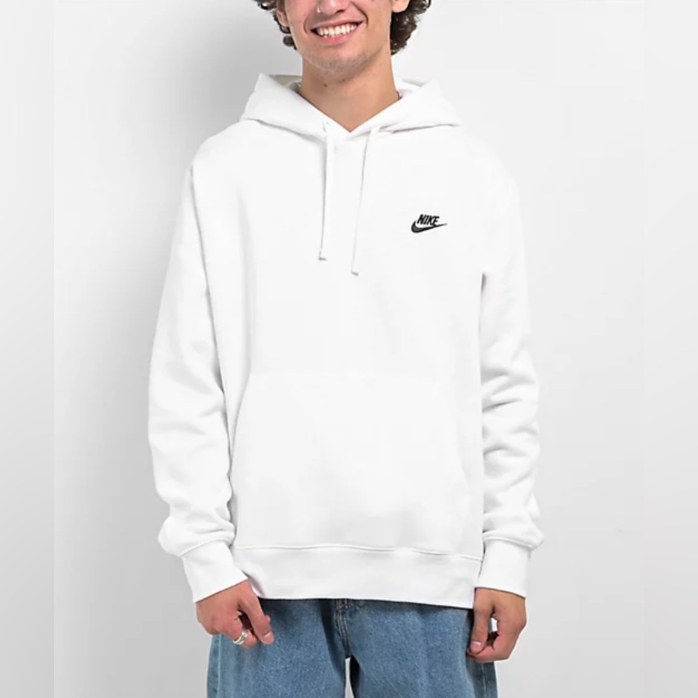 Nike Sportswear Club Fleece Hoodie White w Black Logo -  Men’s - Size Medium